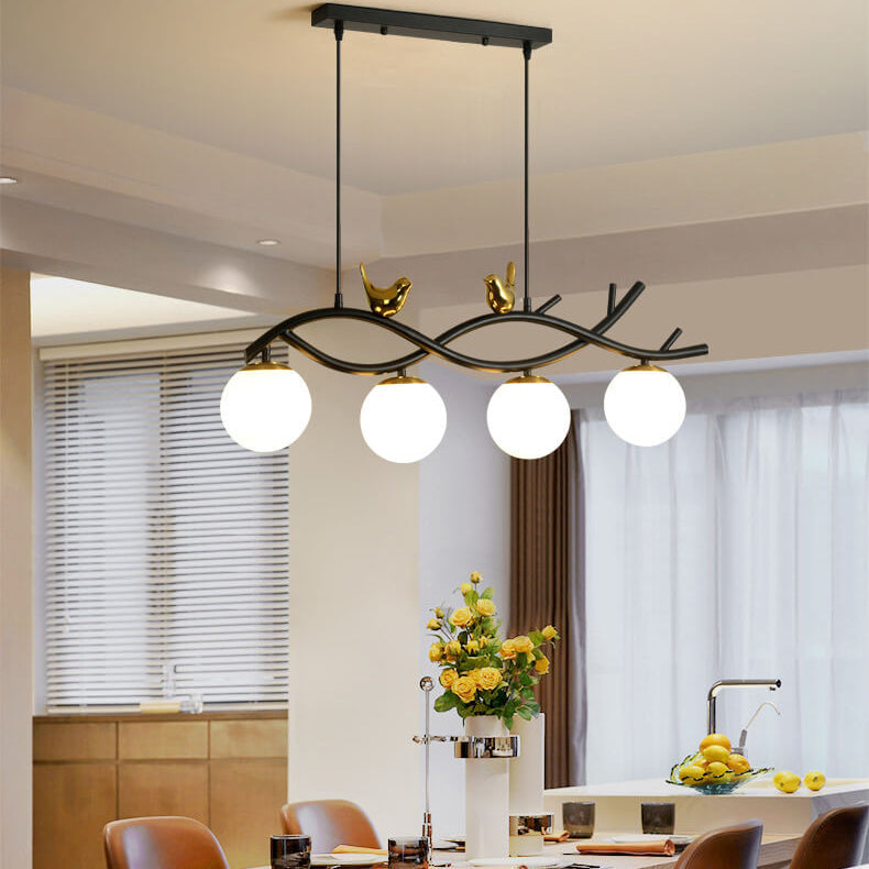 Elegant White Nordic Bird 4-Light Chandelier for Dining Room & Living Room