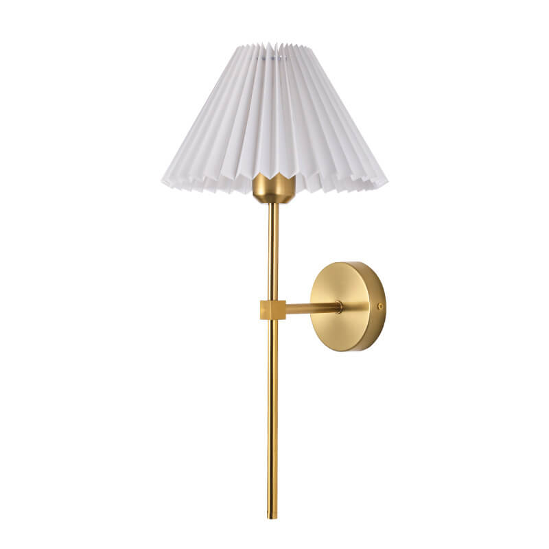 Antique Beige Pleated Fabric Shade Wall Sconce Lamp for Bedroom Decor