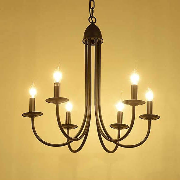 Elegant Black Wrought Iron Curved 6/8-Light Chandelier for Dining Room
