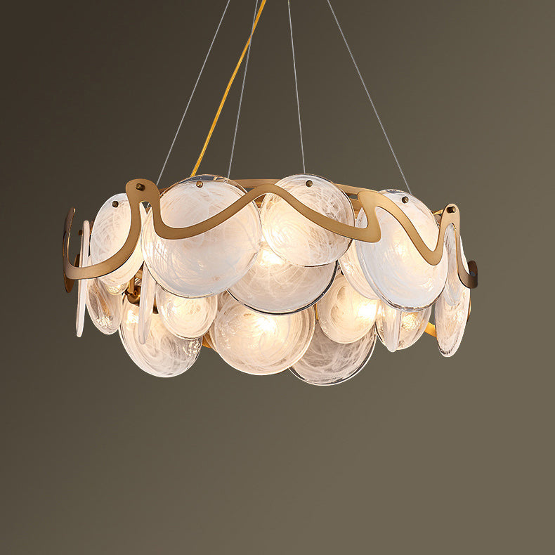 Modern Gold Finish Glass Cloud Texture Chandelier for Living Room 8/10 Lights