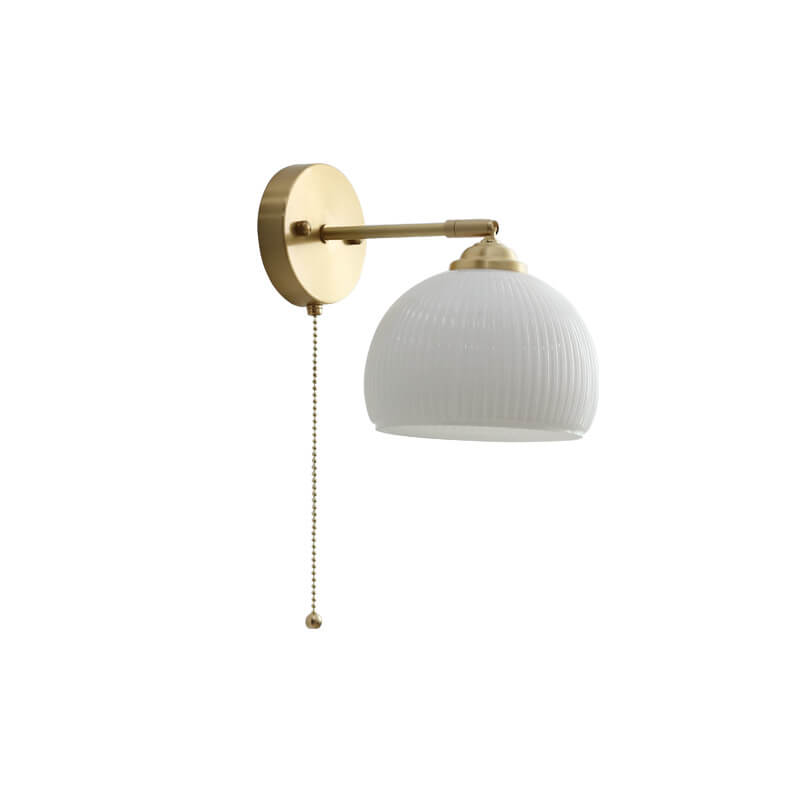 Nordic White Glass and Brass Striped Wall Sconce Lamp for Bedroom