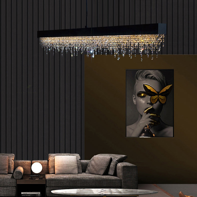 Elegant Silver Stainless Steel Rectangular Crystal LED Chandelier for Dining Room