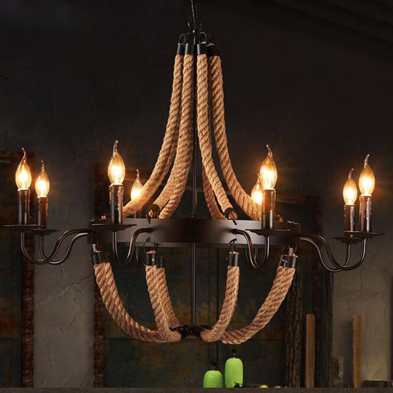 Vintage Black Wrought Iron Twine Chandelier 6/8 Lights for Dining Room