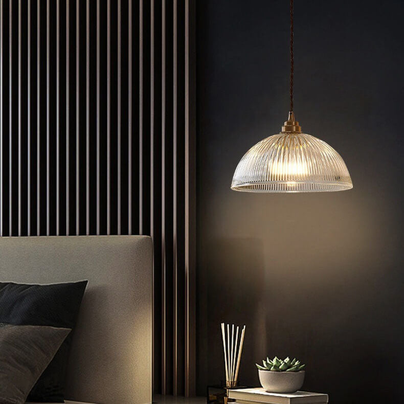 Sleek Clear Glass Dome Brass Pendant Light for Modern Dining Room
