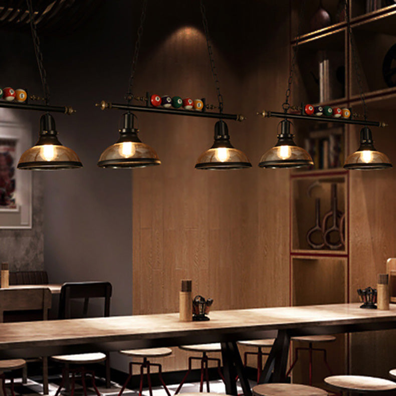 Industrial Round Iron and Glass Chandelier Pendant Light for Dining Room
