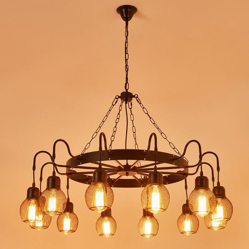 Classic Colonial Round Iron Mesh Chandelier Light for Living Room, 6/8/12 Light