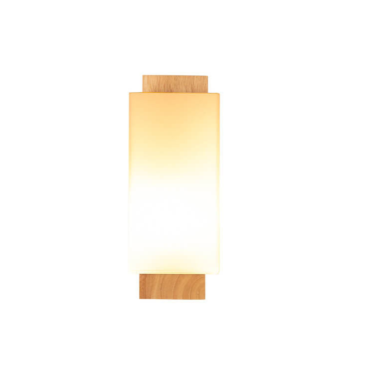 Contemporary Clear Glass & Wood Square Wall Sconce for Living Room
