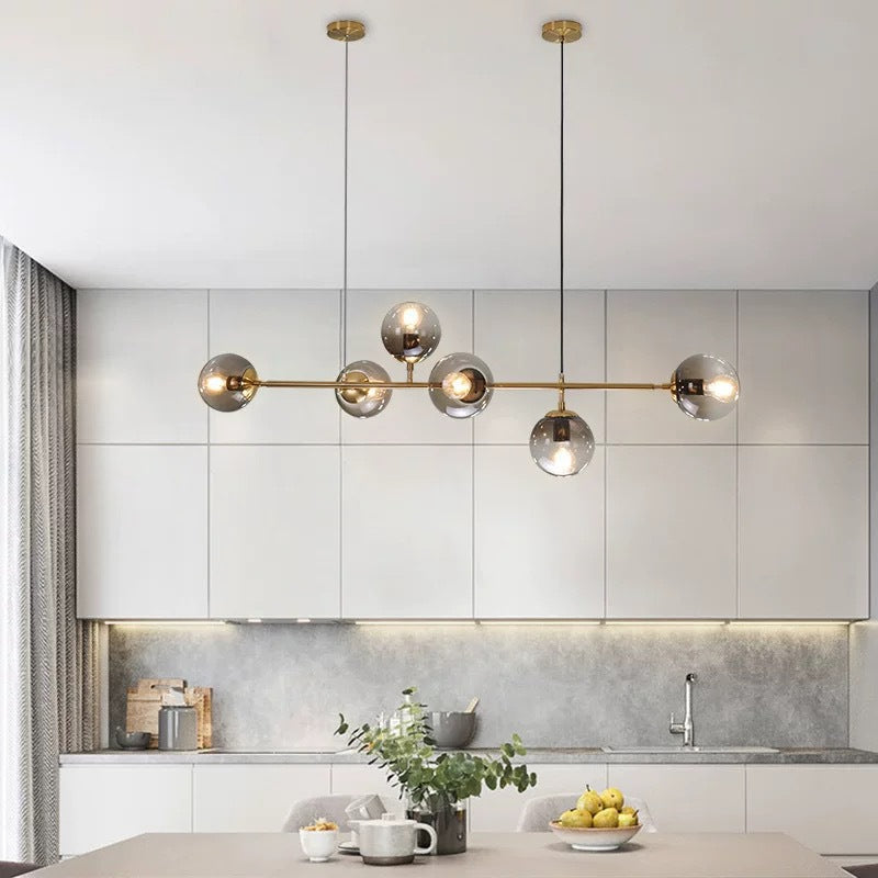 Vibrant Nordic Minimalist 6-Light Glass Orb Chandelier for Kitchen Island