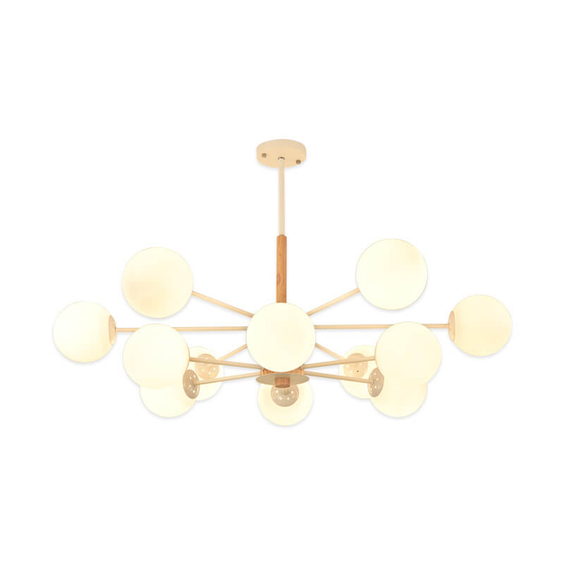Contemporary Nordic Log Magic Bean Rubberwood Iron Glass 6/8/12/16-Light Chandelier For Living Room & Bedroom