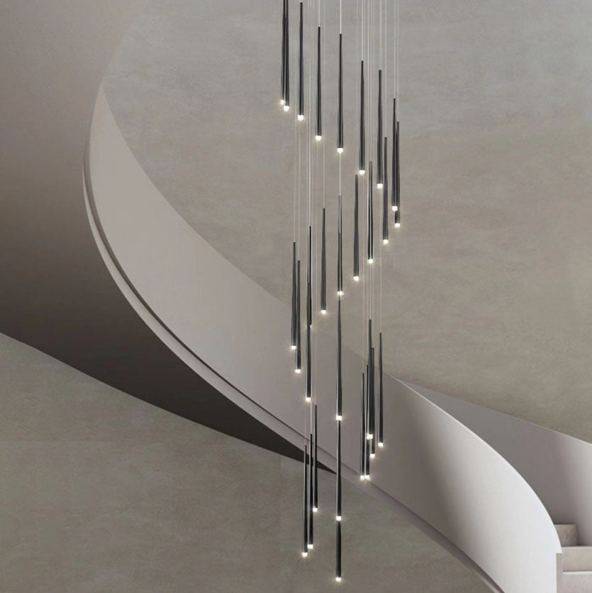 Sleek Black Tapered Tube Acrylic LED Chandelier for Kitchen Island Lighting