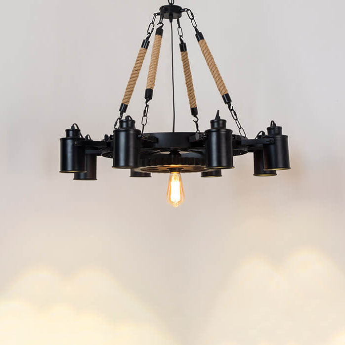 Industrial Retro Wrought Iron Hemp Rope Chandelier for Living Room