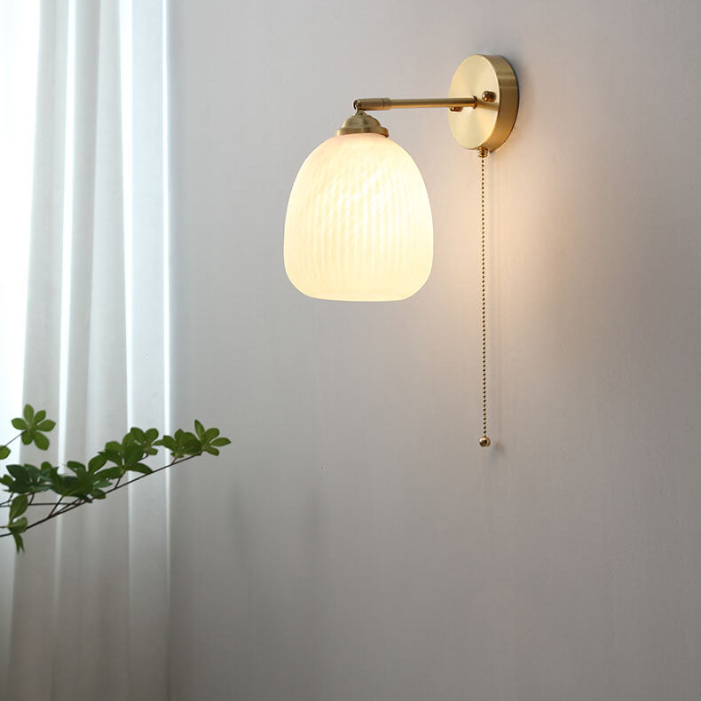 Nordic White Glass and Brass Striped Wall Sconce Lamp for Bedroom