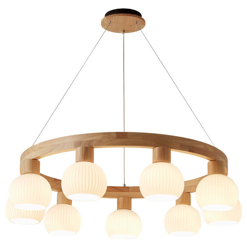Rustic Japanese Style Textured Glass Globe Chandelier for Living Room