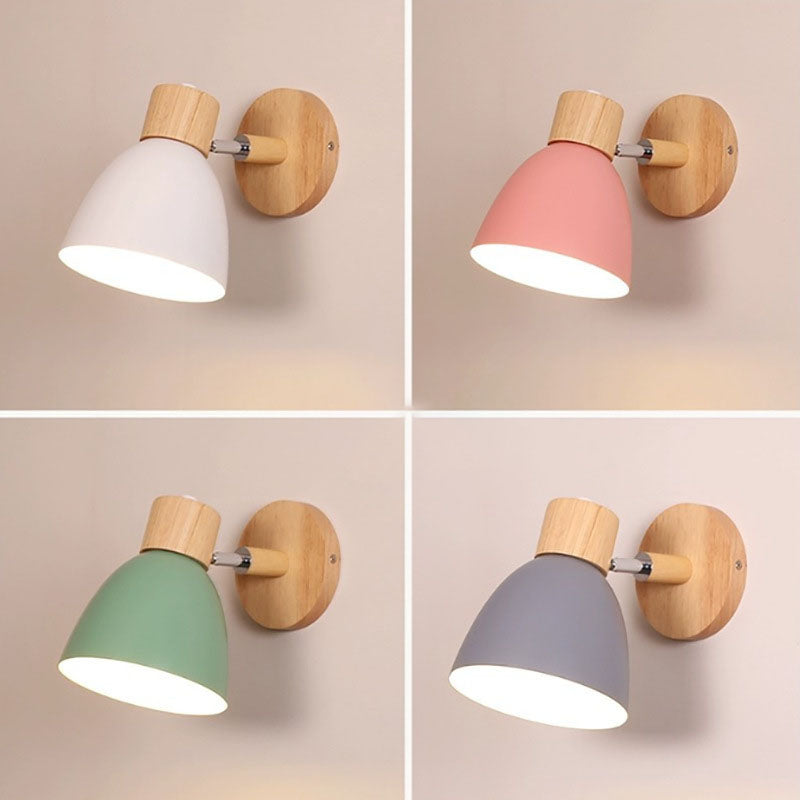 Modern Minimalist Solid Color Macaron Iron Wood Wall Sconce for Bedroom