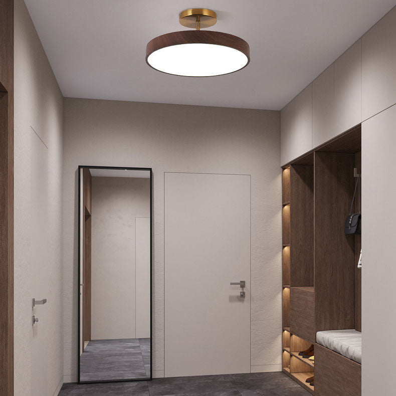 Natural Wood Grain LED Semi-Flush Mount Light for Wabi-Sabi Style Interiors