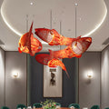 Elegant Chinese Koi Fish Iron and PVC Chandelier for Dining Room 2/4 Lights