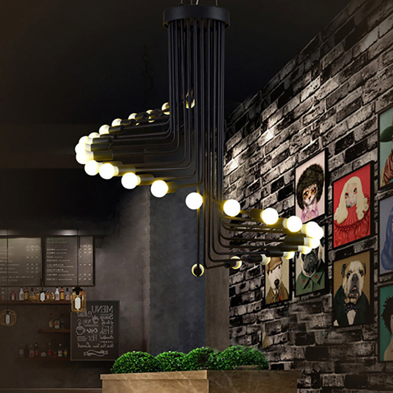 Vintage-inspired Black Iron Helical Chandelier for Entryway Lighting