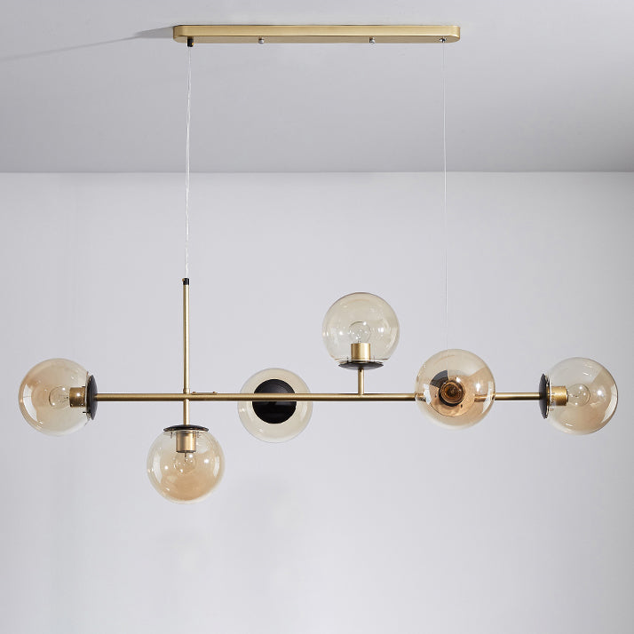 Modern Black Iron & Glass 6-Light Island Chandelier for Dining Room