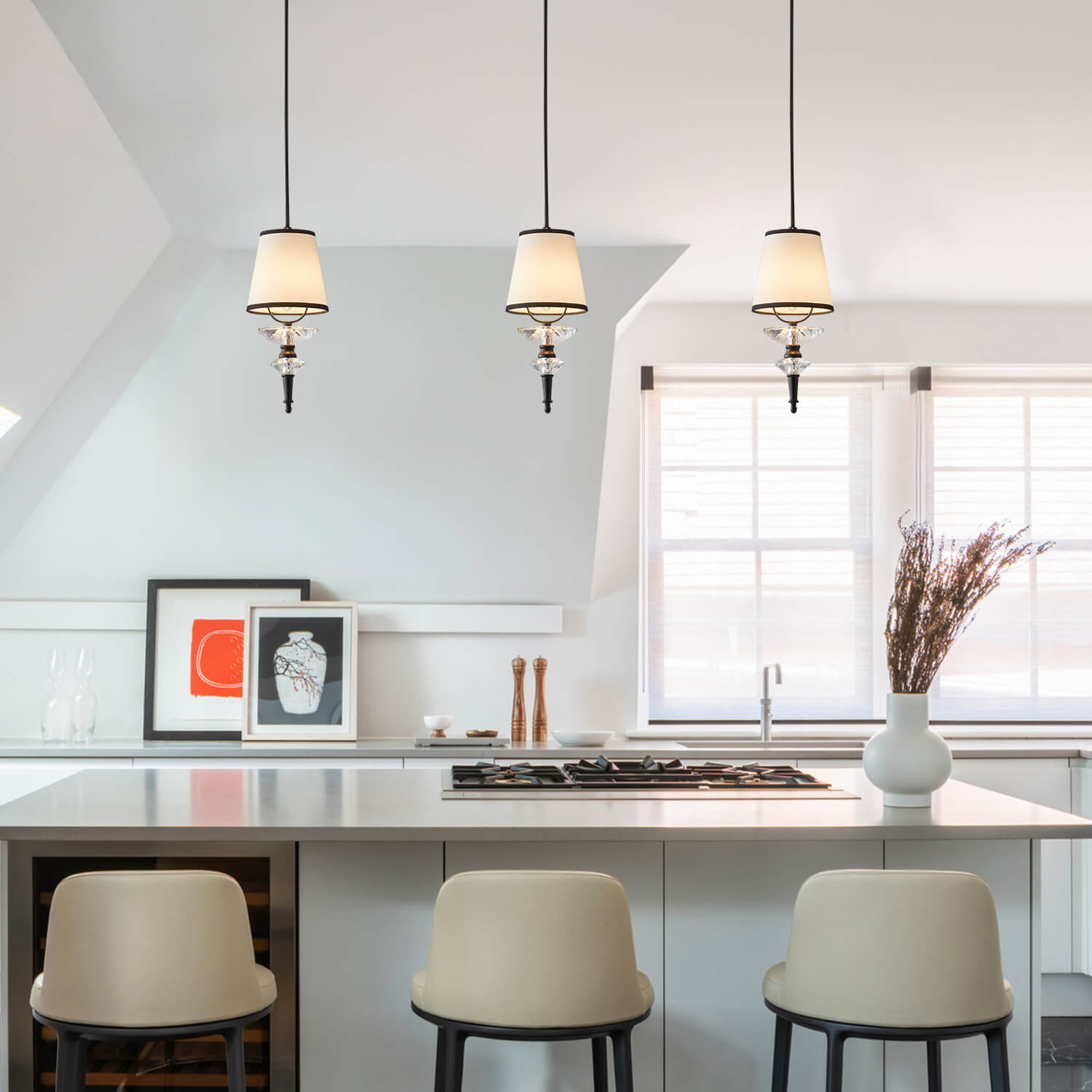 Antique-Style Clear Glass Metal Island Chandelier Light for Kitchen