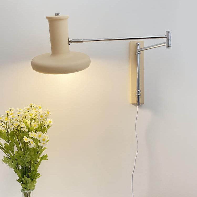 Beige Nordic Minimalist Swing Arm 1-Light Wall Sconce for Bedroom Decor