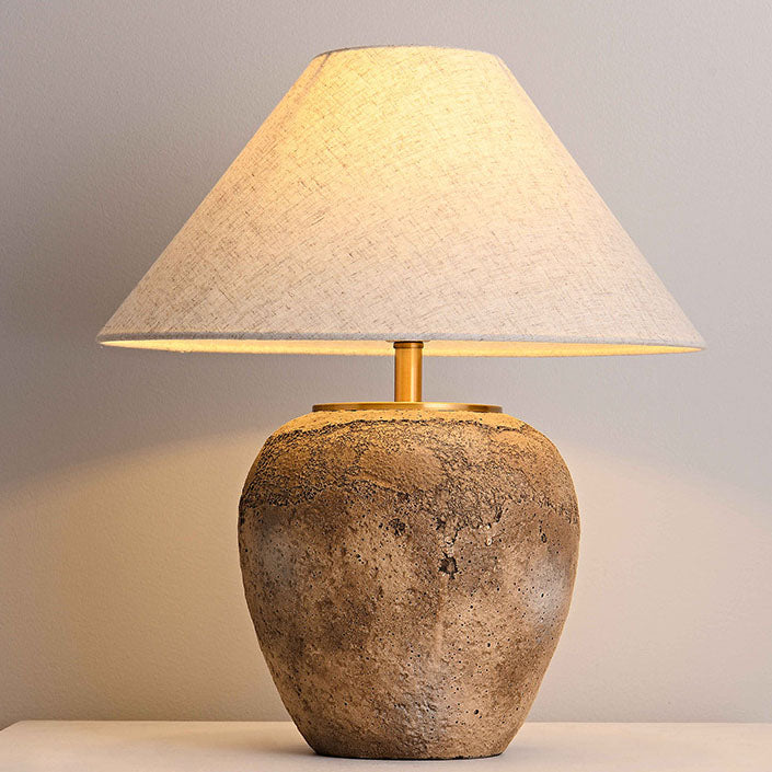 Rustic Shabby Chic Cone Fabric & Ceramic Table Lamp for Bedroom Decor