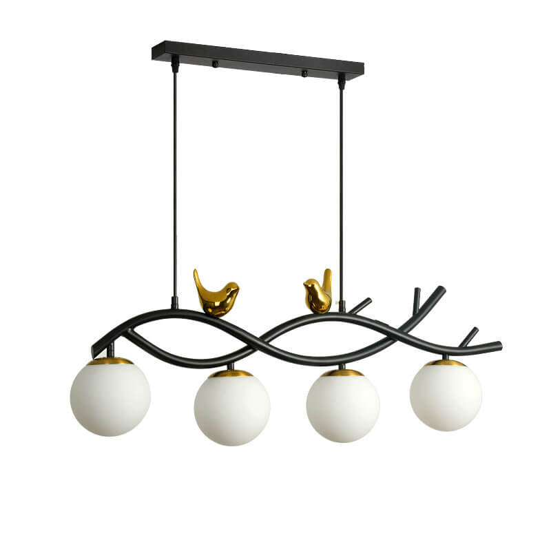 Elegant White Nordic Bird 4-Light Chandelier for Dining Room & Living Room