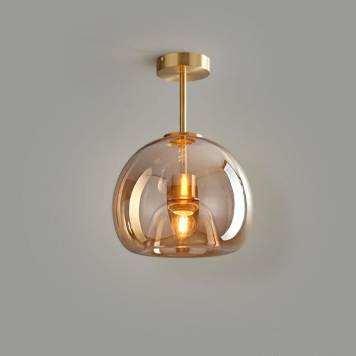 Modern Nordic Round Glass and Iron Semi-Flush Mount Ceiling Light for Living Room
