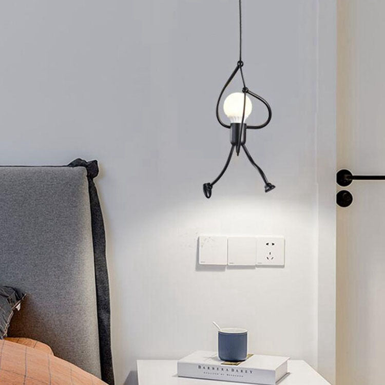 Modern Black Iron and Resin Hanging Figurine Chandelier for Living Room