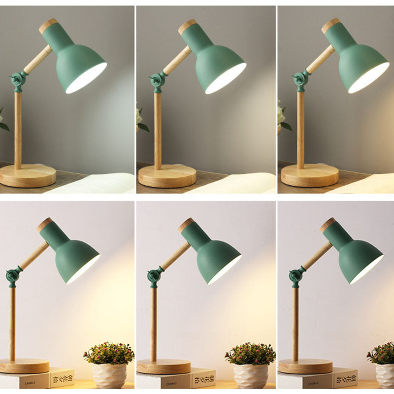 Nordic Iron Semi-Circular Table Lamp with Wooden Base for Study Room