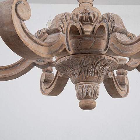 Elegant French Provincial Resin Candelabra 5-Light Wood Chandelier for Dining Room