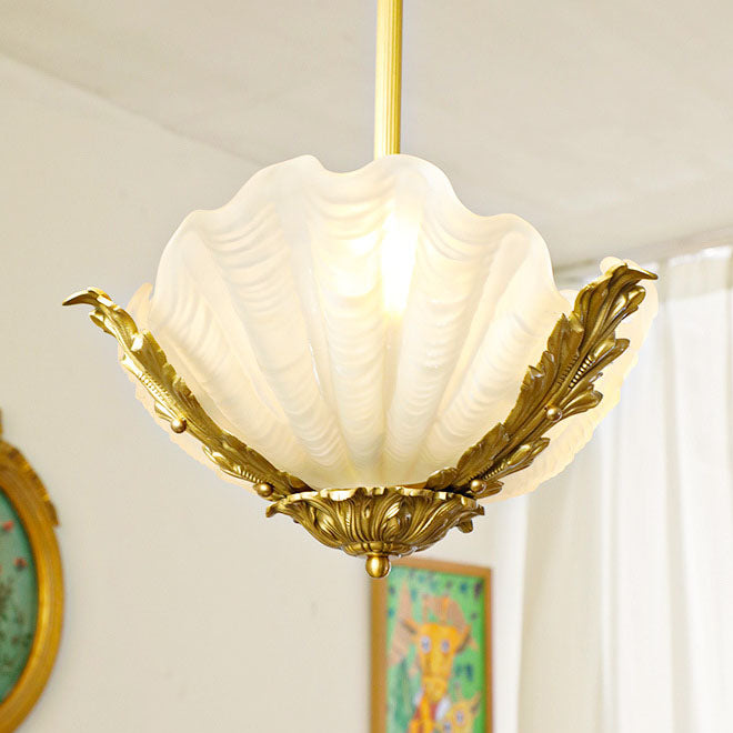 Elegant Brass and Glass 3/4 Light Shell Chandelier for Living Room