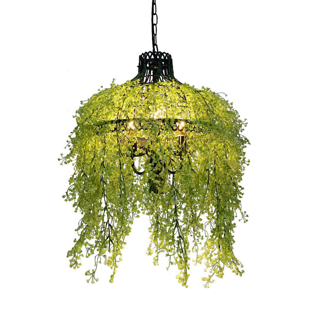 Elegant Green Leaf 3-Light Metal Chandelier for Dining & Living Room