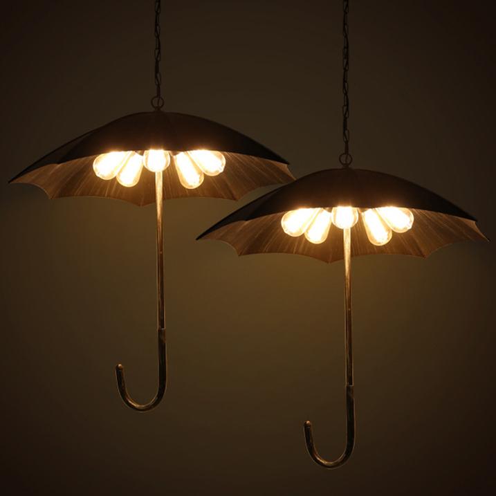 Industrial Round Black Iron 5-Light Umbrella Chandelier for Living Room
