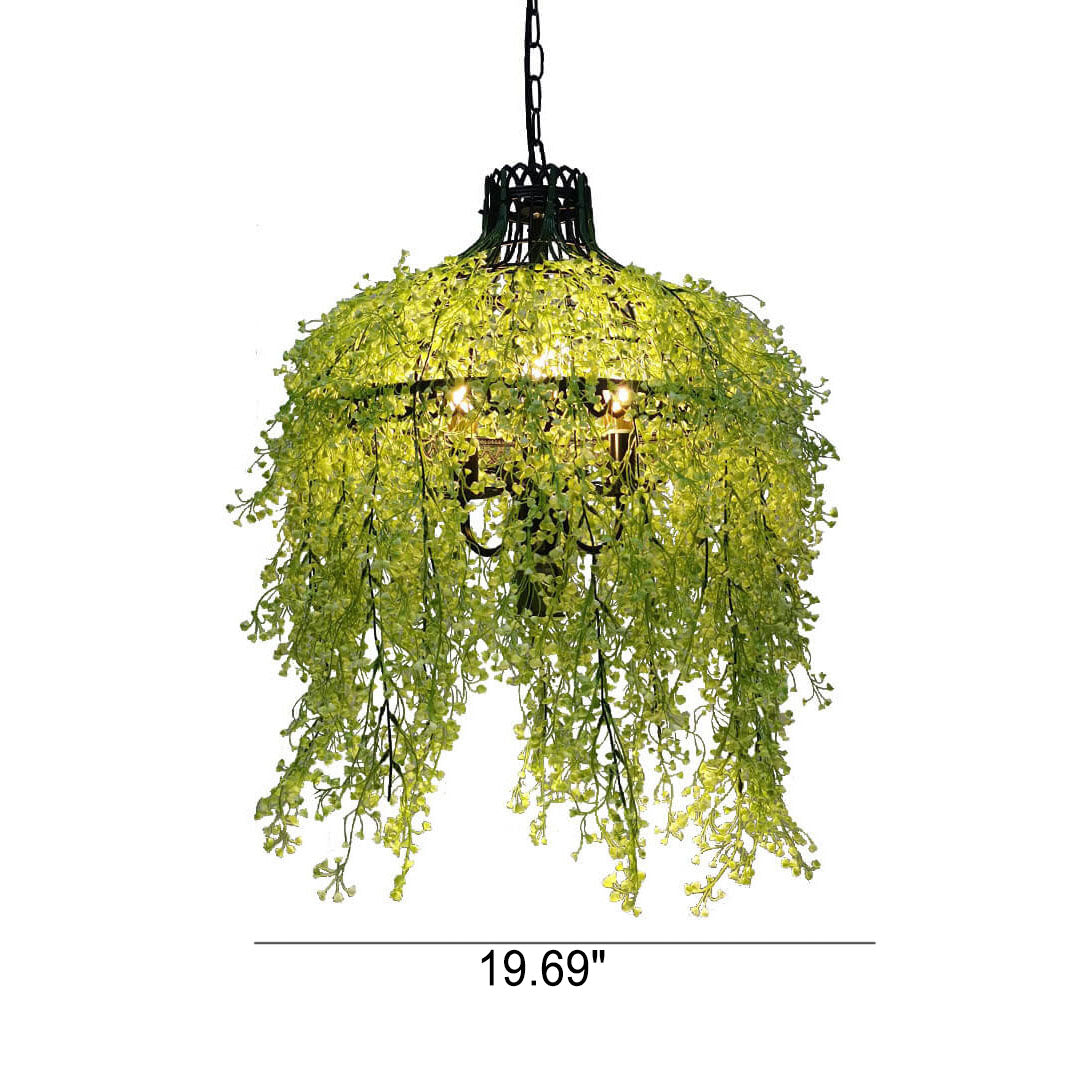 Elegant Green Leaf 3-Light Metal Chandelier for Dining & Living Room