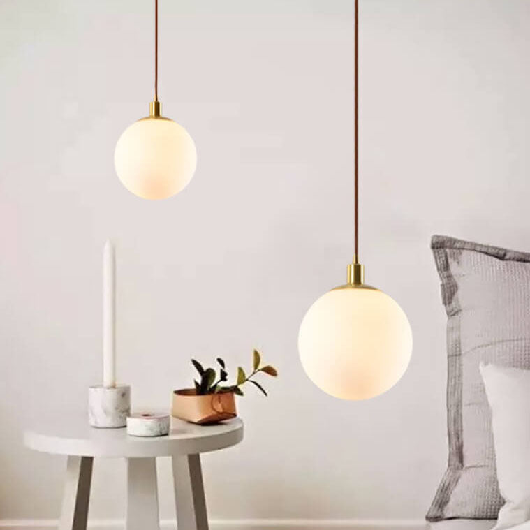 Modern White Orb 1-Light Pendant Fixture for Bedroom Nordic Minimalism