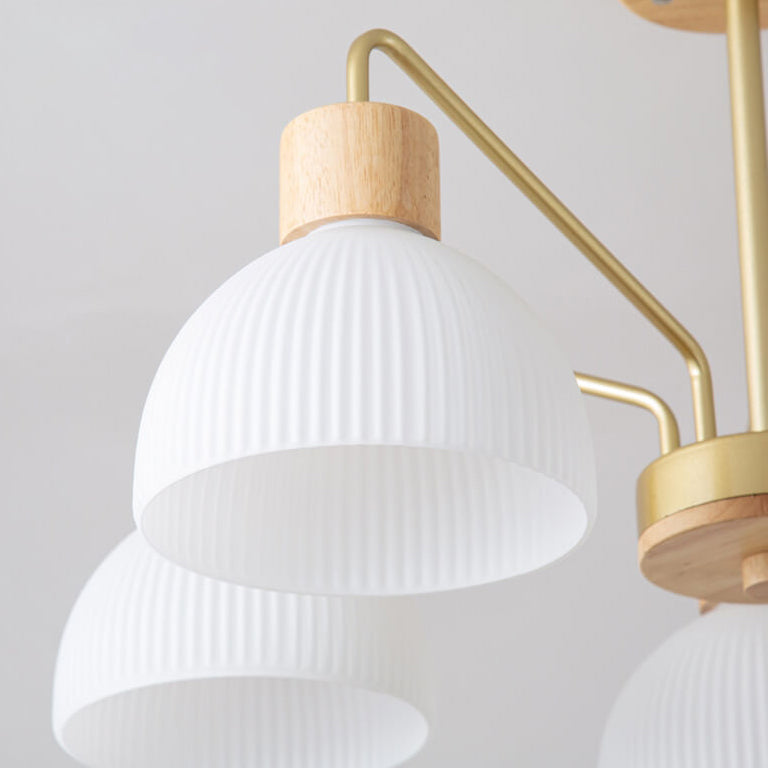 Vintage Nordic Wooden Chandelier with Glass Dome Shade for Living Room