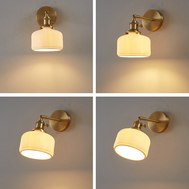 Contemporary White Striped Ceramic Wall Sconce Lamp for Entryway Decor