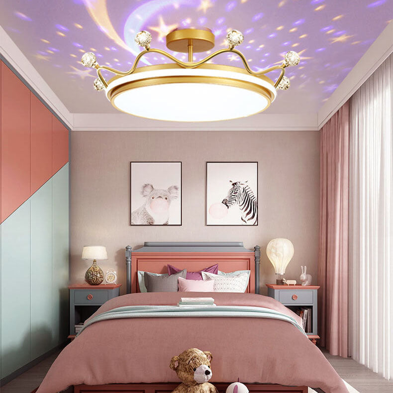 Modern Acrylic LED Semi-Flush Ceiling Light Crown Design for Kids' Bedroom