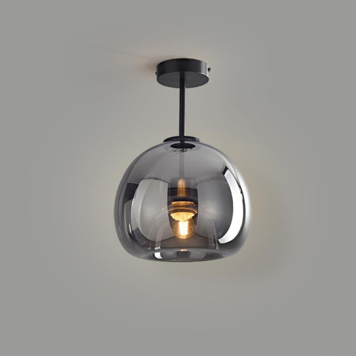 Modern Nordic Round Glass and Iron Semi-Flush Mount Ceiling Light for Living Room