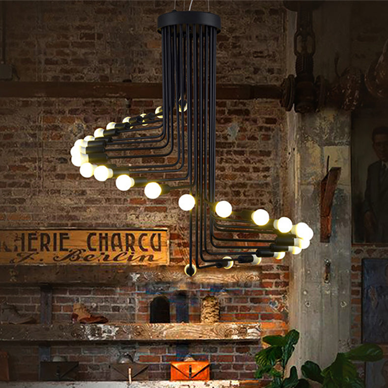 Vintage-inspired Black Iron Helical Chandelier for Entryway Lighting