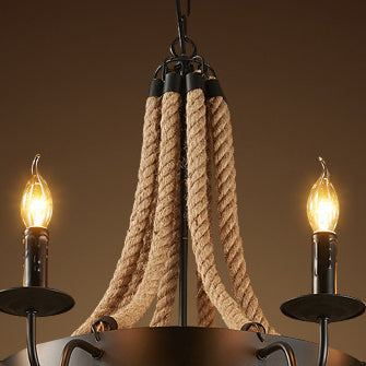 Vintage Black Wrought Iron Twine Chandelier 6/8 Lights for Dining Room