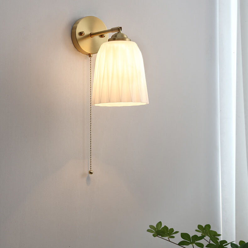 Nordic White Glass and Brass Striped Wall Sconce Lamp for Bedroom