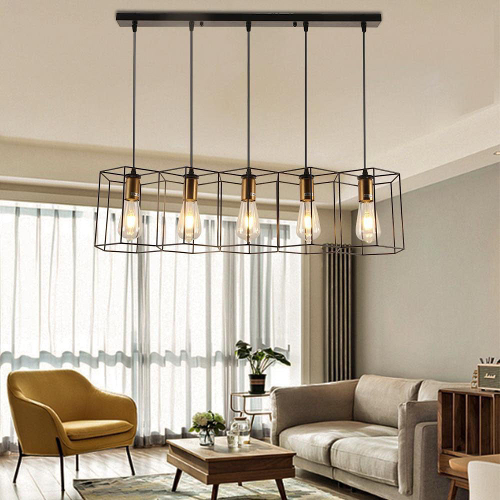 Industrial Geometric Iron 3/5 Light Island Chandelier for Dining Room