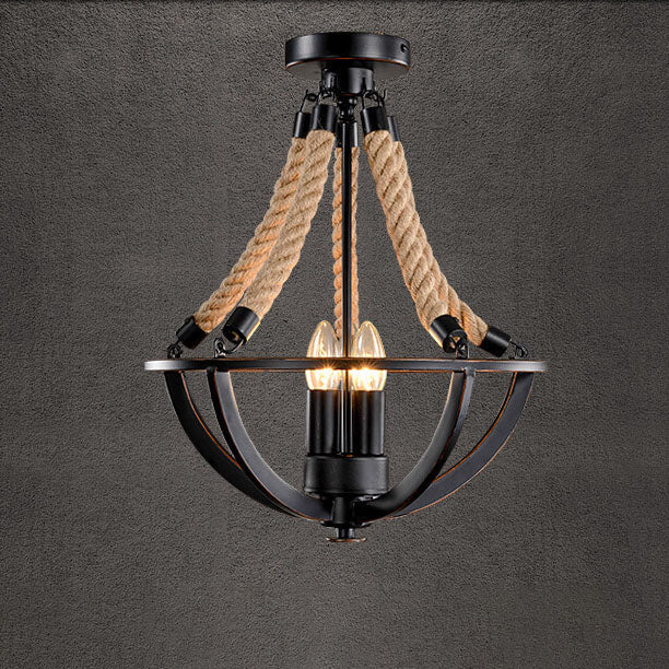 Rustic Industrial Iron 3-Light Twine Chandelier Pendant for Kitchen Island