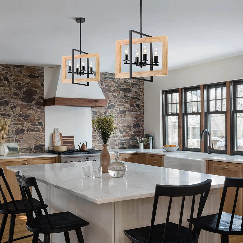 Rustic Vintage Wood and Iron 4/6 Light Rectangular Island Chandelier