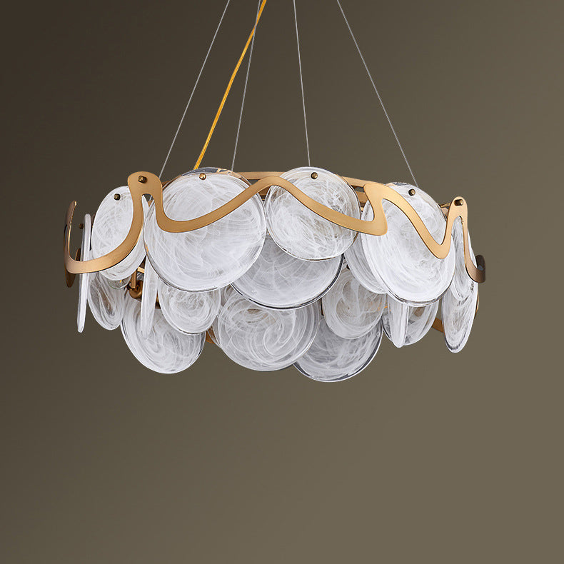 Modern Gold Finish Glass Cloud Texture Chandelier for Living Room 8/10 Lights