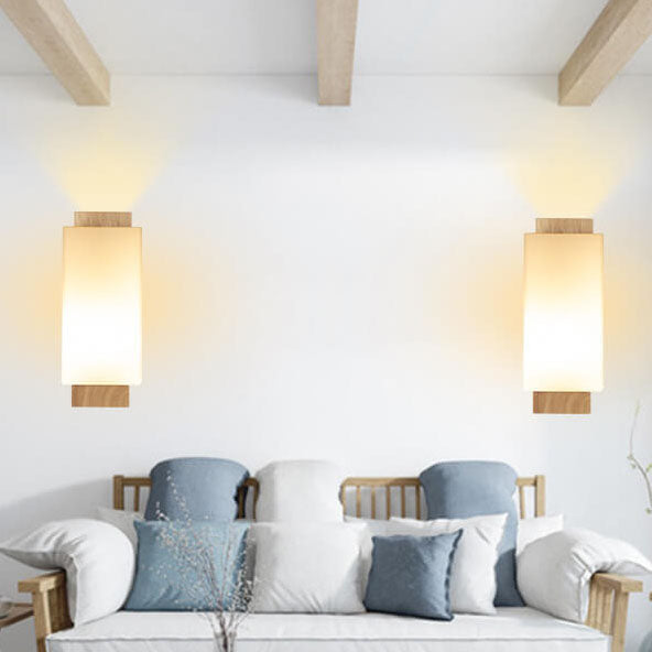 Contemporary Clear Glass & Wood Square Wall Sconce for Living Room