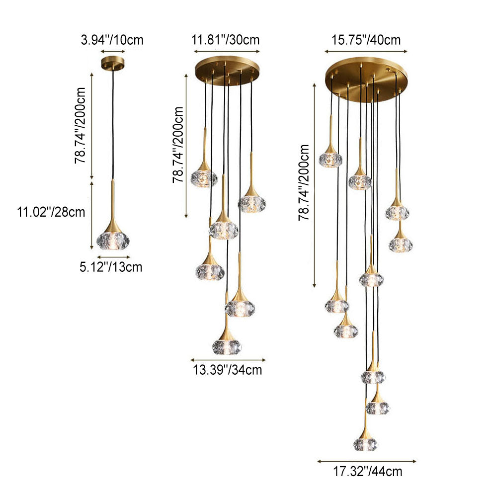 Elegant Brass Crystal Island Chandelier for Dining Room & Kitchen