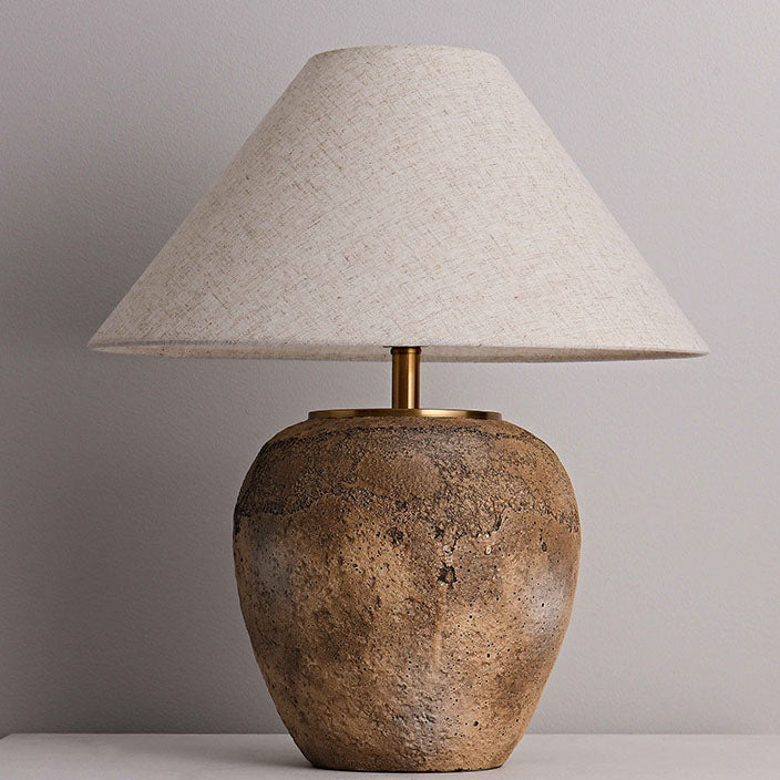 Rustic Shabby Chic Cone Fabric & Ceramic Table Lamp for Bedroom Decor