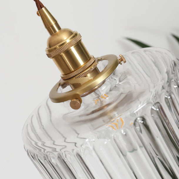 Traditional Japanese Brass Glass Round Pendant Light for Living Room